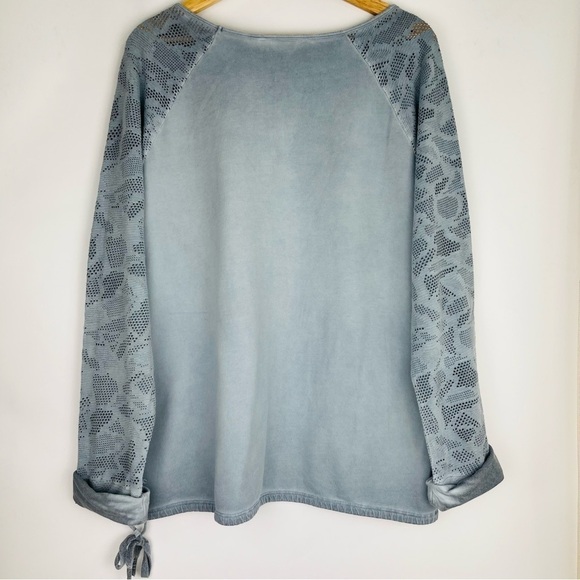 Soft Surroundings Blue Roll Sleeve Lace Front Top - Picture 3 of 4